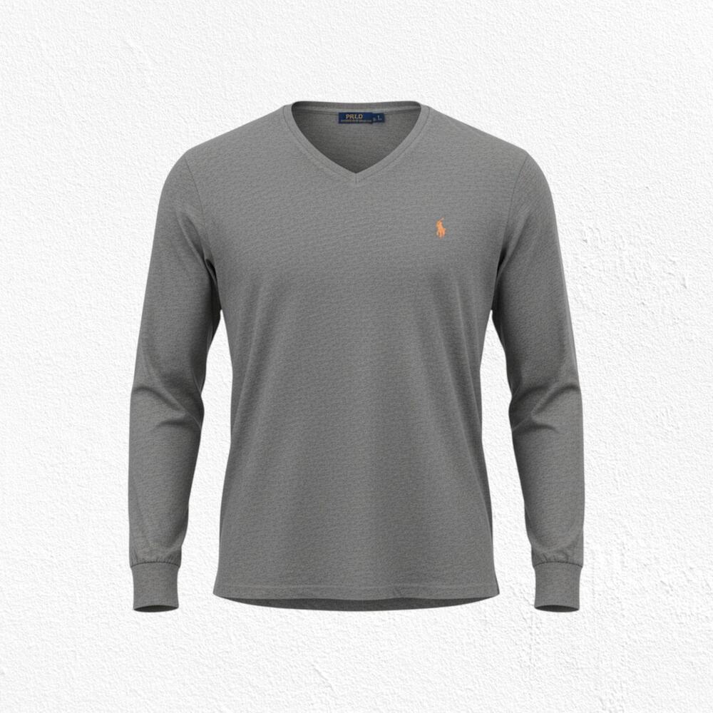 Polo Ralph Lauren Olive Heather Long Sleeve Pony Logo V Neck Shirt Size Large